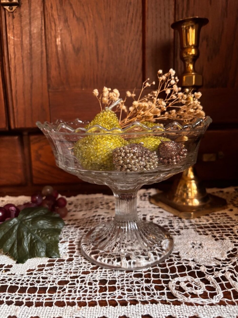 Antique 1903 Bryce Higbee Bonair Palm Leaf Fan EAPG Glass Pedestal Compote - Picture 3 of 13
